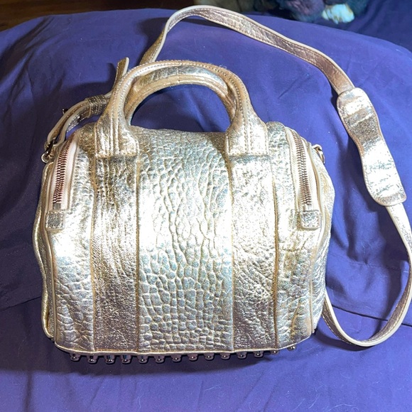 Alexander Wang  Rocco Gold Leather Crossbody Bag Gold Studded Bottom - Picture 16 of 17